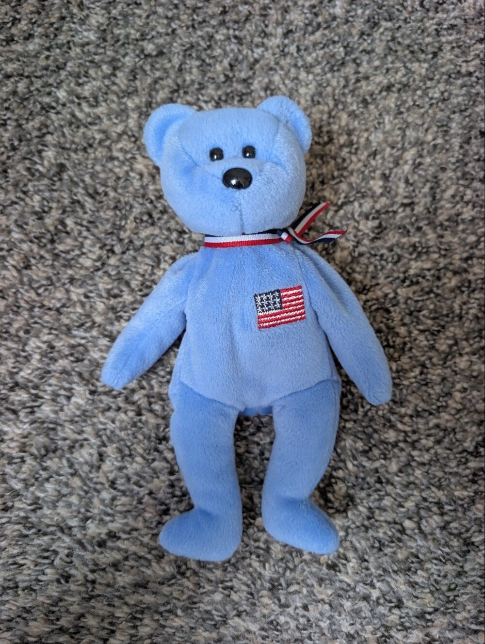 TY Beanie Baby Liberty Light Blue Bear Beanbag Plush with American Flag Patch